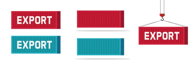 Buque de carga de contenedores para importación y exportación a través del icono de grúa Almacenamiento de almacén de ilustración gráfica 3d