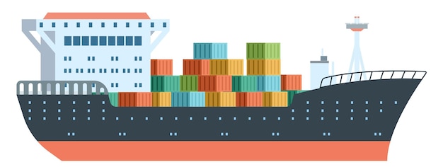 Vector buque de carga con contenedores metálicos de carga transporte marítimo