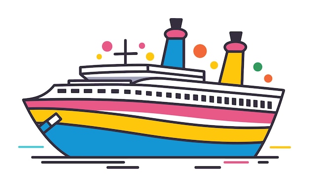 Vector buque de crucero colorido con confeti en fondo blanco buque moderno para viajes de ocio vacaciones y