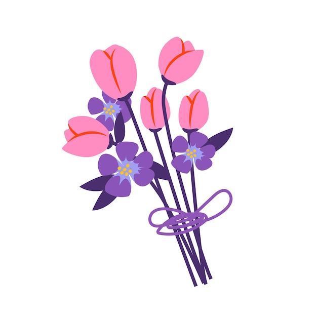 Buquet de vector mano sosteniendo flores rosadas aisladas en el fondo 8 de marzo Día de San Valentín cumpleaños