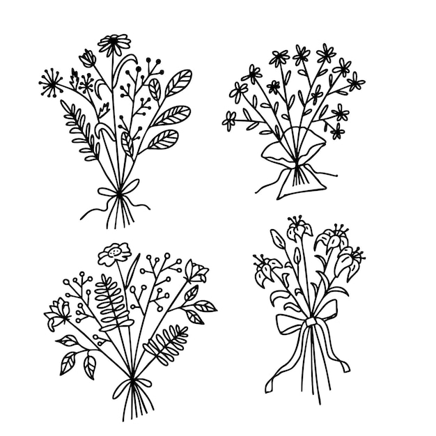 Buquetes de flores sencillos Arte de la línea