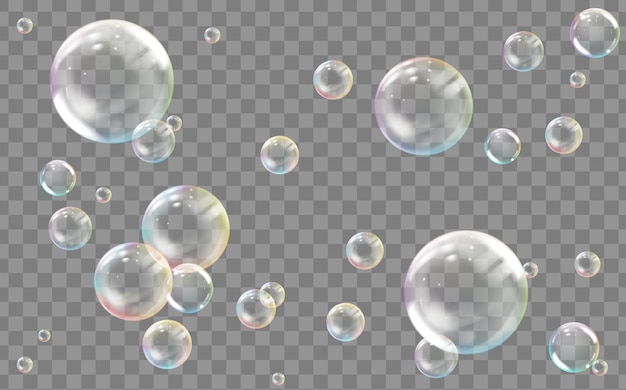 Burbuja de agua o jabón de color transparente realista