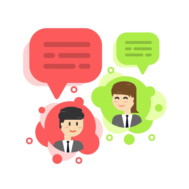 Burbuja de chat de empresario, discutir redes sociales, noticias