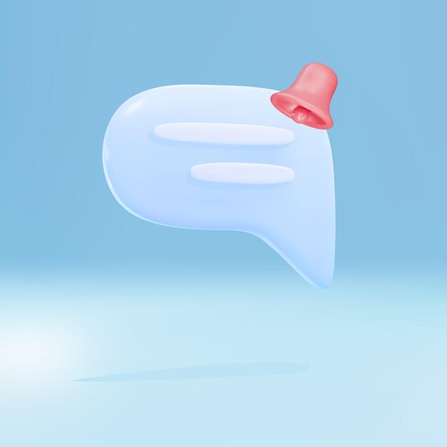 Burbuja de chat magenta mínima 3D sobre fondo azul con icono de notificación push de recordatorio
