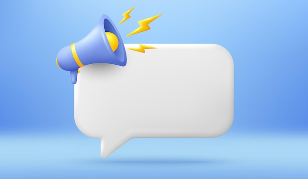 Burbuja de chat de recordatorio vacía Alerta de aviso de empuje con el icono de la oferta de megáfono Plantilla de mensaje de teléfono 3d Vec