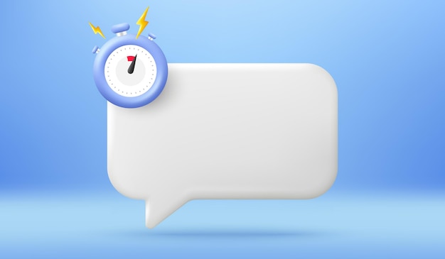 Burbuja de chat de recordatorio vacía Alerta de aviso de empuje con icono de temporizador plantilla de mensaje de teléfono 3d Vector