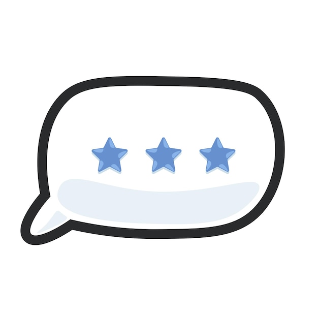 burbuja de chat de tres estrellas en diseño vectorial plano
