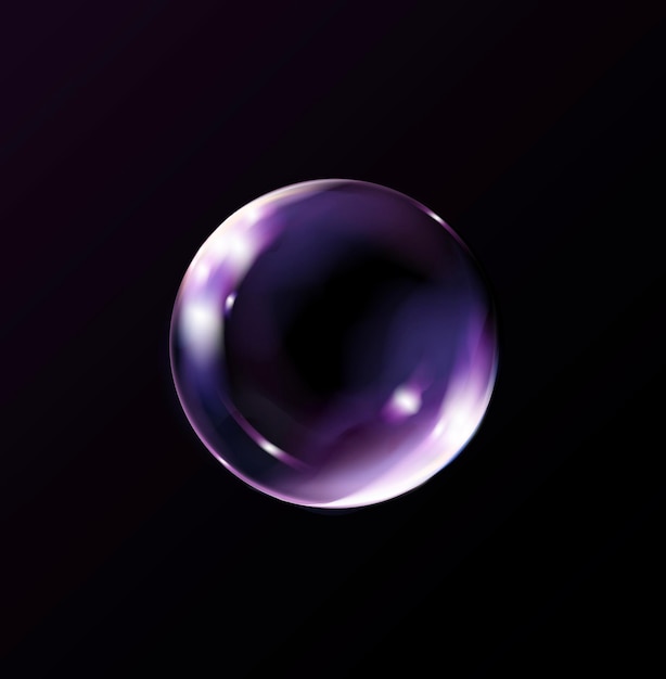 Burbuja colorida de fantasía mágica aislada sobre fondo negro Burbuja de jabón transparente realista con g