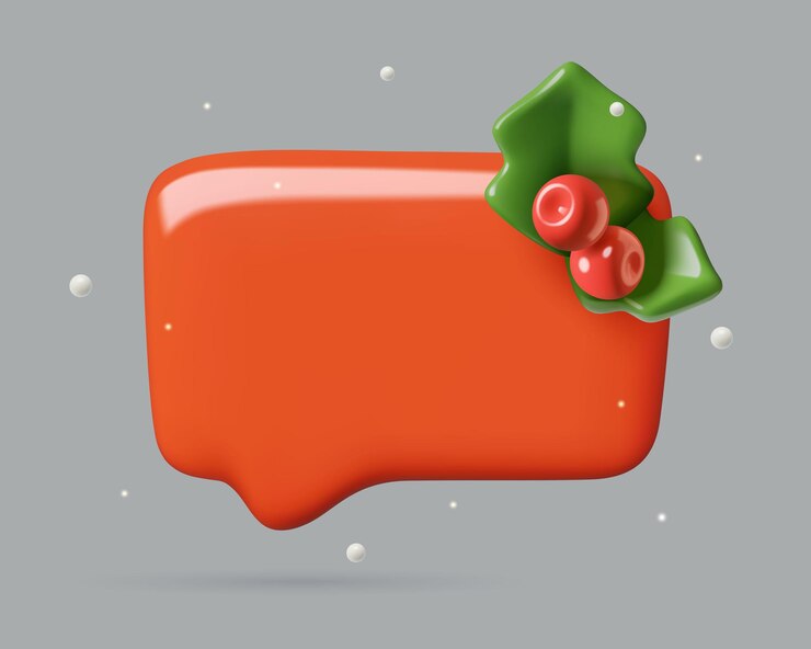 Vector burbuja de discurso de navidad roja con bayas de holly nieve y espacio de copia para el texto