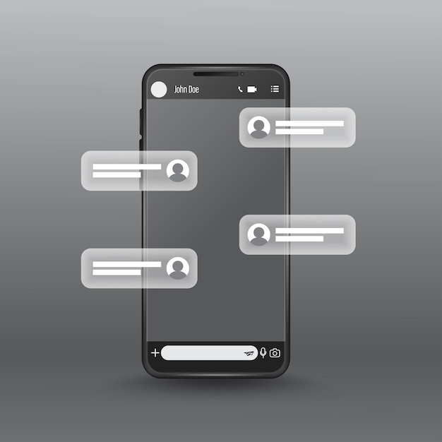 Burbuja e icono de mensaje de bruja de maqueta de teléfono móvil vectorial Concepto de comunicación y redes sociales