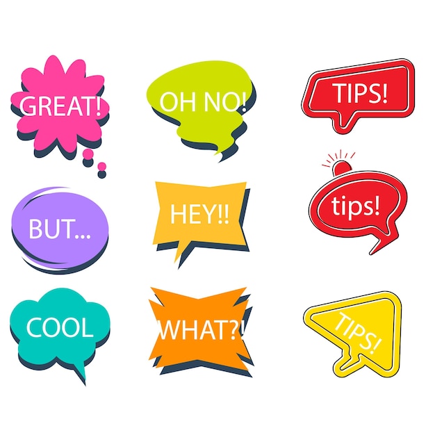 una burbuja de habla colorida con la palabra grande en ella