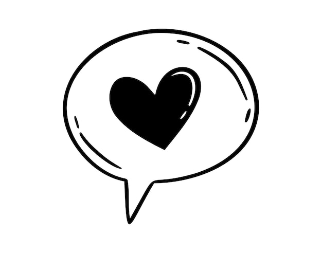Burbuja de habla con un corazón dibujado a mano estilo de dibujo de líneas Mensaje de corazón de amor aislado
