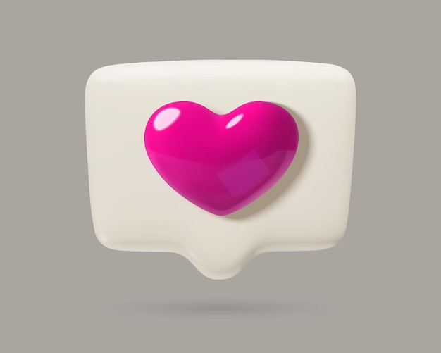 Burbuja de habla con corazón Medios sociales como notificación o mensaje de amor icono 3d para el 14 de febrero