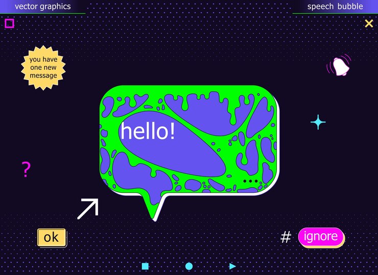 Vector burbuja de habla creativa simboliza varios problemas de comunicación en las redes sociales y internet marco de mensajes de dibujos animados con superposición pegajosa y tóxica.