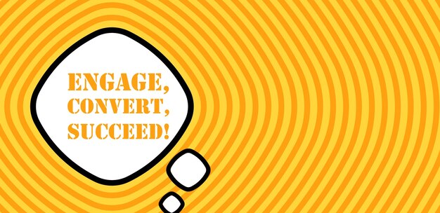 Burbuja de habla con engage convertir secceed texto Boom estilo cómic retro estilo arte pop icono de línea vectorial para negocios