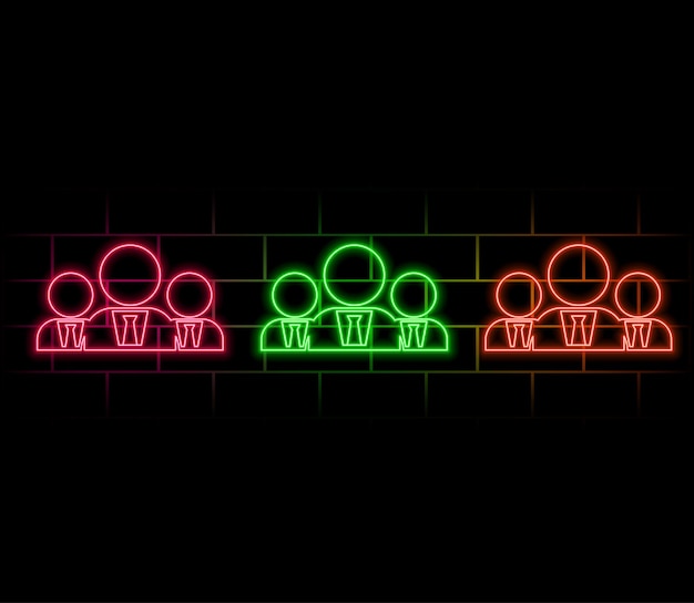 Burbuja de habla de luz de neón Ícono de línea de personas del grupo Signo de conferencia de negocios Símbolo de reunión del equipo Neón li