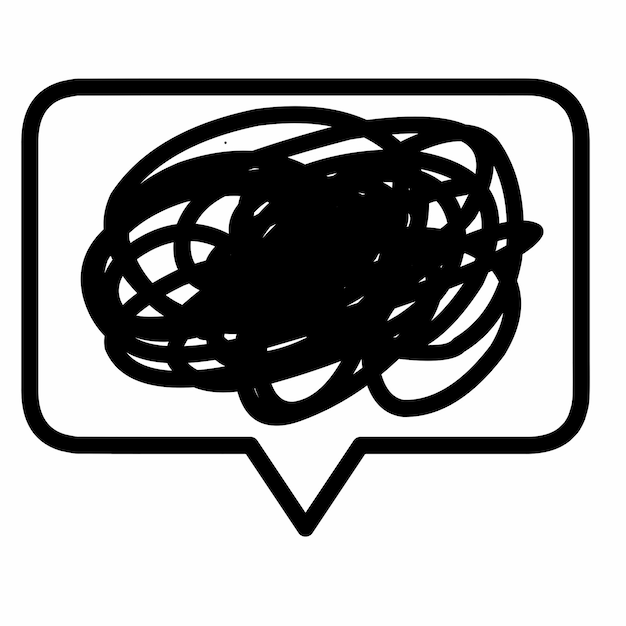 Una burbuja de habla que contiene un garabateo representa pensamientos confusos comunicación poco clara o mental