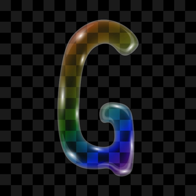 Burbuja de jabón con un gradiente de arco iris en forma de la letra G