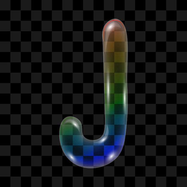 Burbuja de jabón con un gradiente de arco iris en forma de la letra J sobre un fondo transparente
