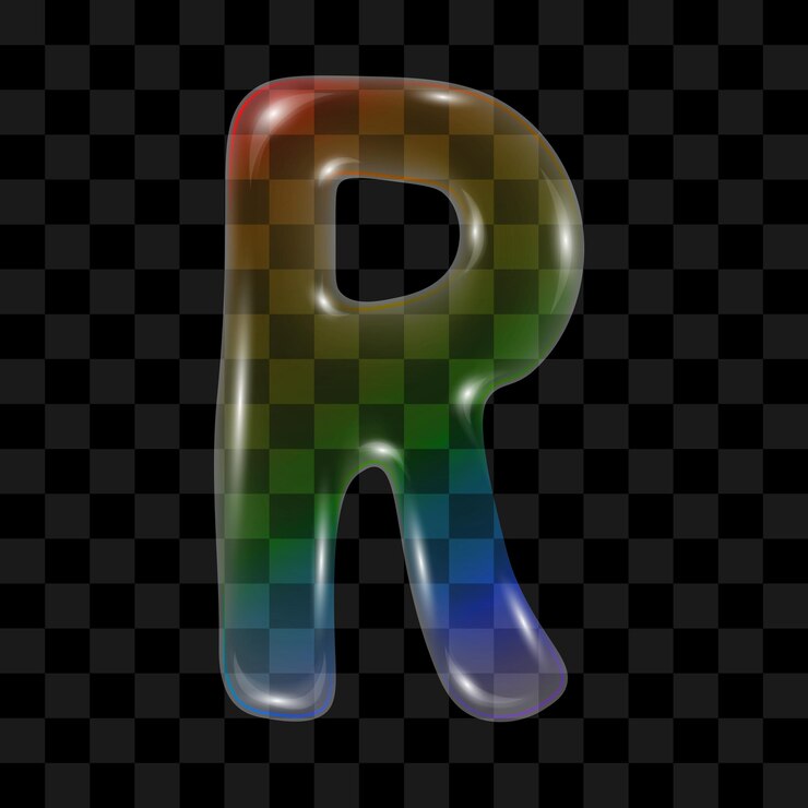 Vector burbuja de jabón con un gradiente de arco iris en forma de la letra r sobre un fondo transparente
