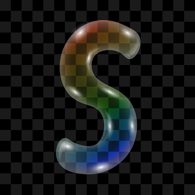 Burbuja de jabón con un gradiente de arco iris en forma de la letra S sobre un fondo transparente