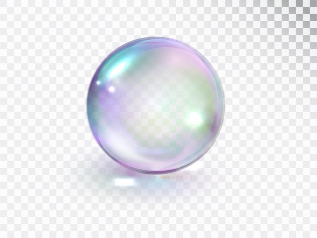 Burbuja de jabón transparente del arco iris Aislado Vector esfera de brillo realista Ilustración 3D