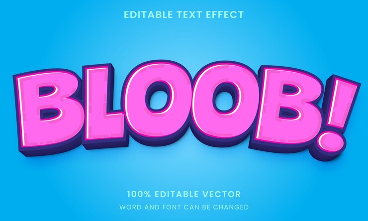Vector burbuja masticando chicle rosa estilo gráfico efecto de texto editable