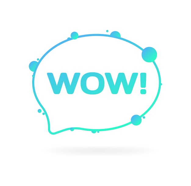 Burbuja de mensaje WOW Bulla azul plana de señal WOW Burbuja de habla Icono WOW Icono vectorial