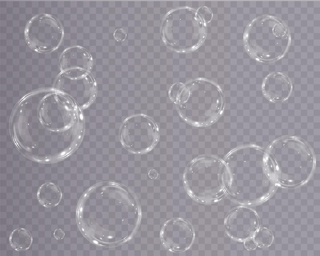 Burbuja PNG. Conjunto de pompas de jabón realistas. Las burbujas se encuentran sobre un fondo transparente. f vectorial