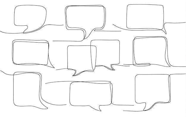 Burbuja de voz de una línea Plantilla de comentarios mensajes de texto de opinión y marcos cuadrados y rectangulares de chat conjunto de vectores de líneas continuas