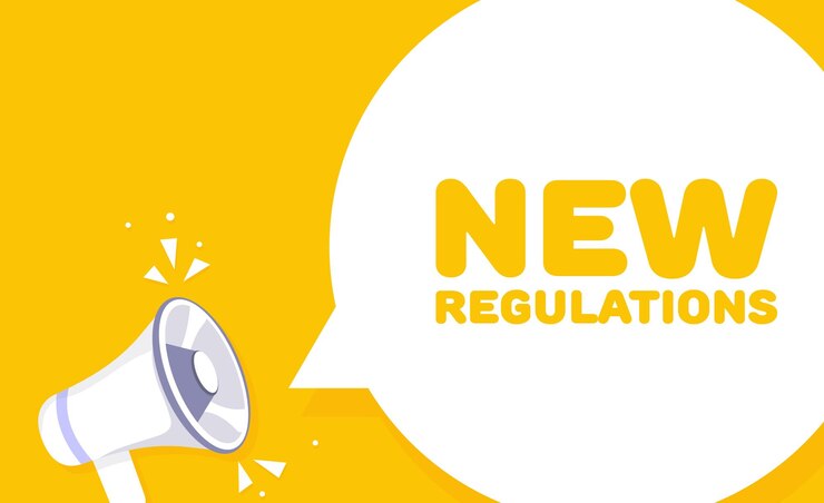 Burbuja de voz con texto de nuevas regulaciones Burbuja de voz con altavoz Estilo de arte pop Icono de línea vectorial para negocios y publicidad
