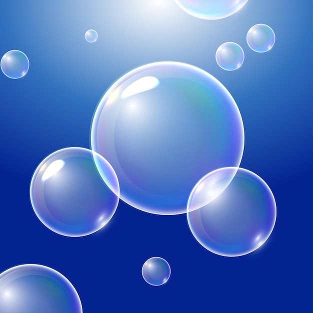 Burbujas 3d transparentes realistas bajo el agua Burbujas de jabón ilustración vectorial
