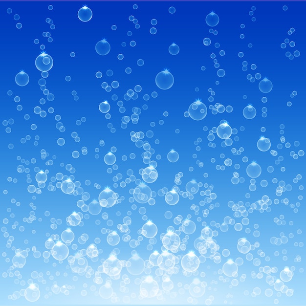 Vector burbujas en agua sobre fondo azul