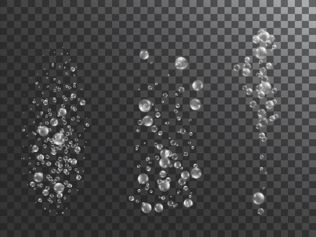 Burbujas de aire en fondo transparente aisladas burbujas de oxígeno brillantes en el agua