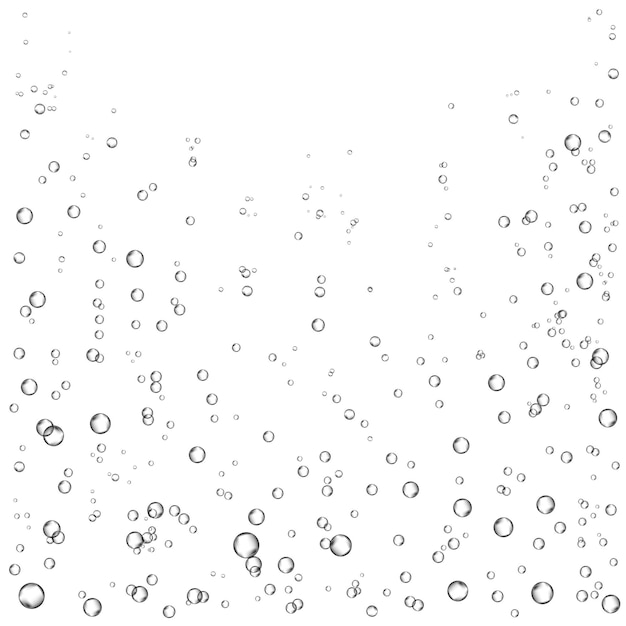 Las burbujas de aire de oxígeno fluyen en el agua sobre un fondo blanco