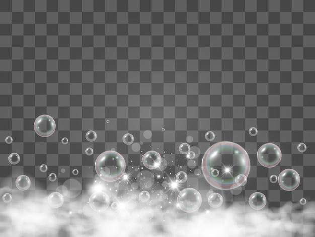 Burbujas de aire sobre un fondo transparente ilustración de vector de espuma de jabón