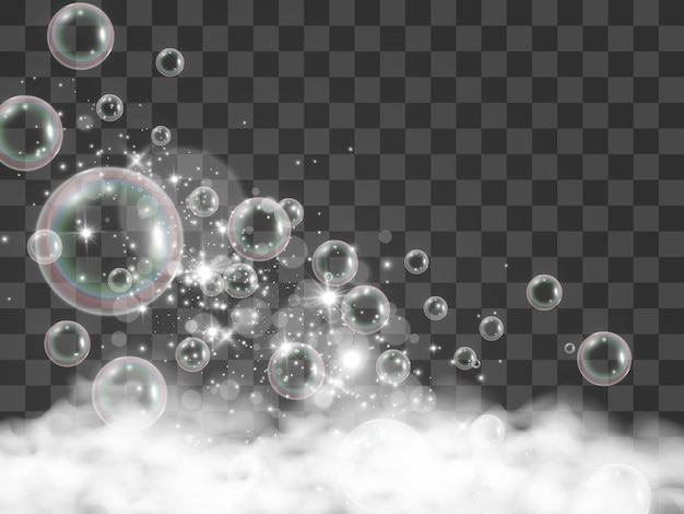 Burbujas de aire sobre un fondo transparente Ilustración de vector de espuma de jabón