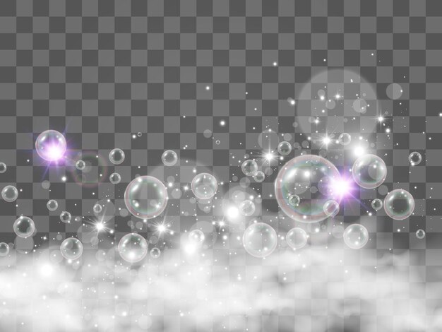 Burbujas de aire sobre un fondo transparente Ilustración de vector de espuma de jabón