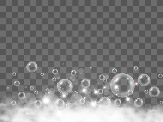 Burbujas de aire sobre un fondo transparente Ilustración de vector de espuma de jabón