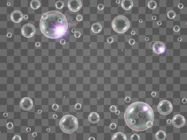 Burbujas de aire sobre un fondo transparente Ilustración de vector de espuma de jabón