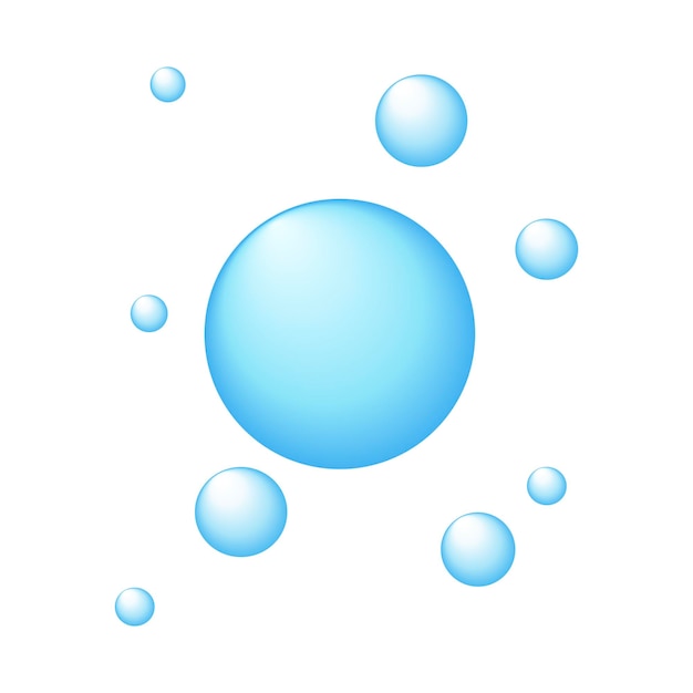 Burbujas azules transparentes aisladas sobre un fondo blanco Ilustración vectorial