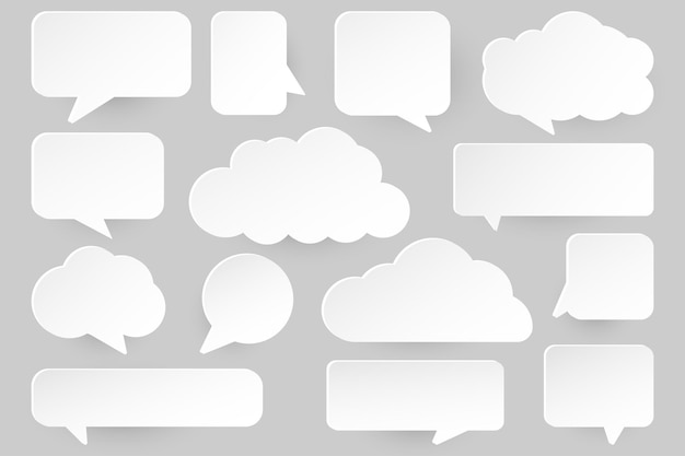 Burbujas de discurso en estilo de papel sobre fondo gris