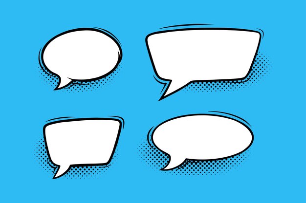 Burbujas de discurso con sombras de medios tonos en estilo cómic Cuadros de voz circulares y rectangulares