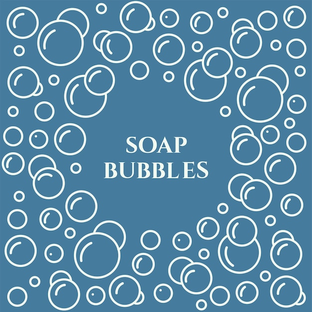 Vector burbujas de espuma sobre un fondo azul marco de texto redondo con pompas de jabón ilustración vectorial