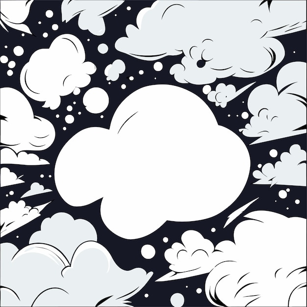 Vector burbujas y expresiones de chat cómico y fondo cómico con nubes y rayos