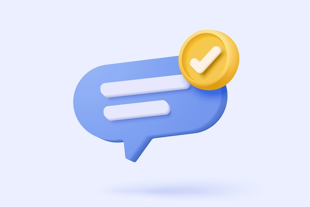 burbujas de habla 3D con signos de símbolo de aviso icona en las redes sociales burbuja de diálogo de chat o signo de respuesta del usuario para comentarios importantes en el recordatorio icona de anuncio de voz 3D vector render ilustración