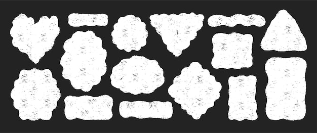 Burbujas de habla en blanco rectángulos ondulados orgánicos formas con textura de lápiz pastel o tiza