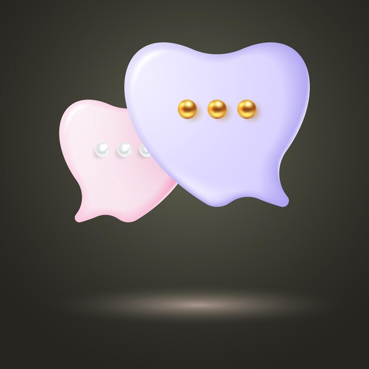 Vector burbujas de habla brillantes en forma de corazones de amor aislados en un fondo oscuro