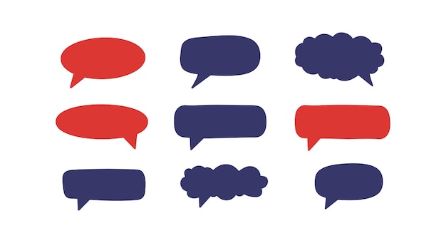 Burbujas de habla coloridas en rojo y azul que ilustran conceptos de comunicación y diálogo