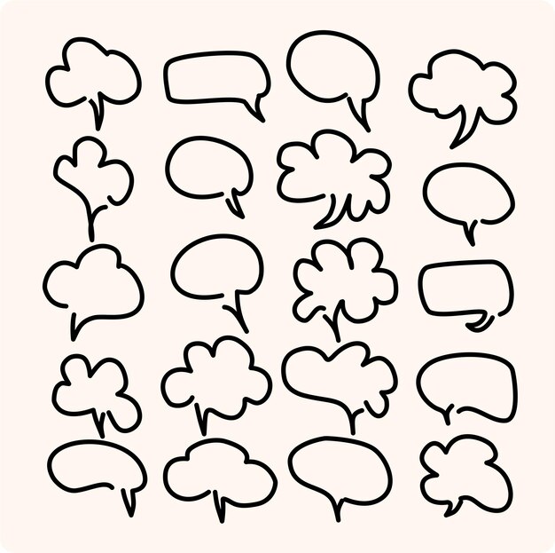 Burbujas de habla dibujadas a mano con dibujos de estilo doodle